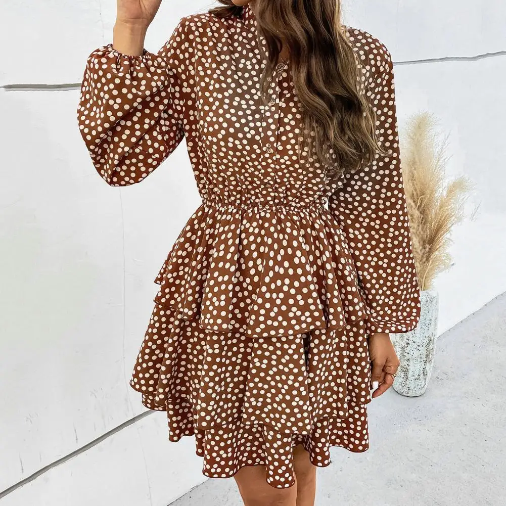 Mini Dress Multi-layered Hem Dating Dress Lantern Sleeves Dating Dress