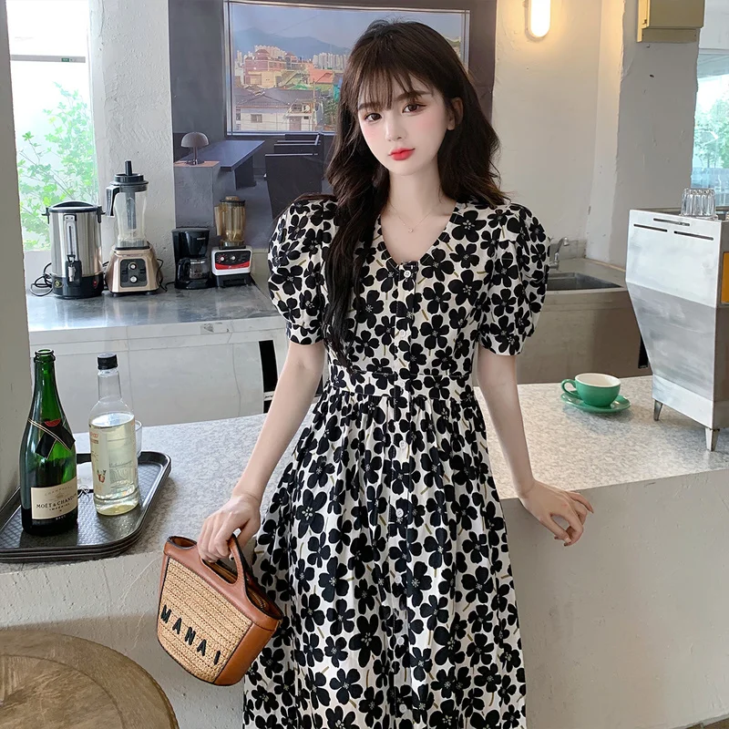 

Bohemia Floral Printing Sexy Party Women Dresses Summer Short Sleeve Retro Loose High Waist Large Size Dress A-LINE Clothing