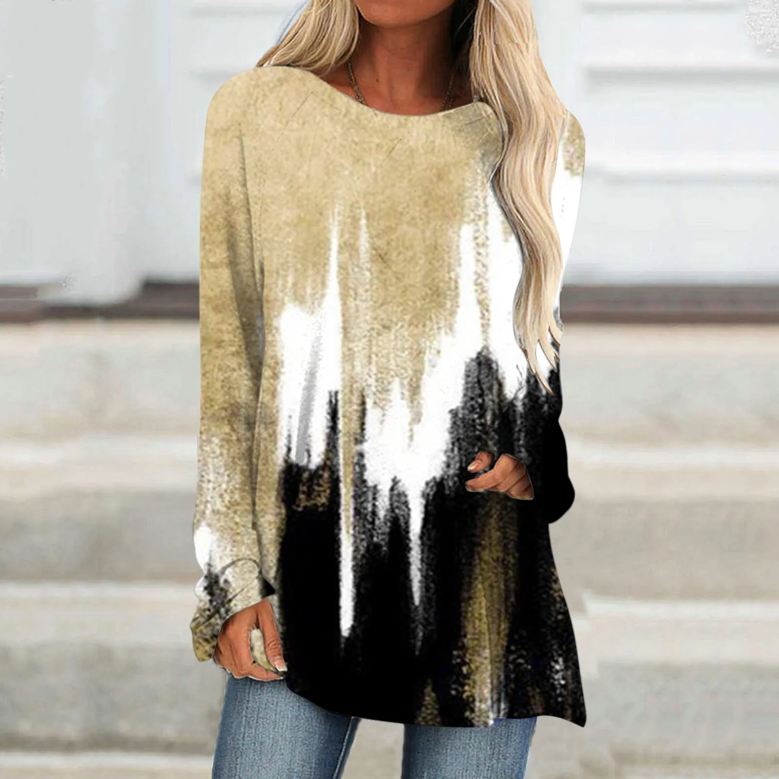 

Женская Повседневная Блузка с принтом и длинным рукавом, черная хлопковая блузка с V-образным вырезом