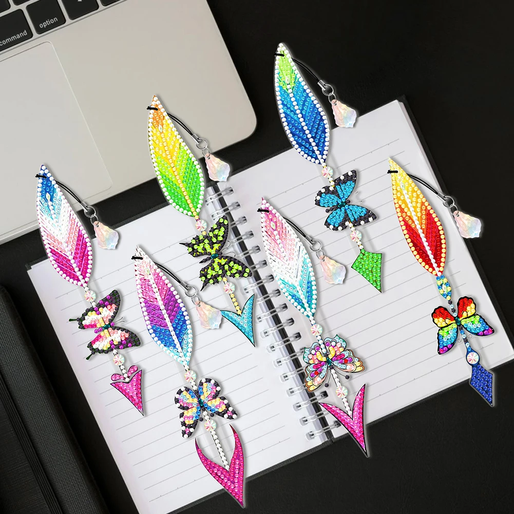 

6 Pcs 5D Stylish Anti Fade For Art Crafts DIY No Deformation Feather Exquisite Delicate Diamond Bookmarks Full Drill Crystal