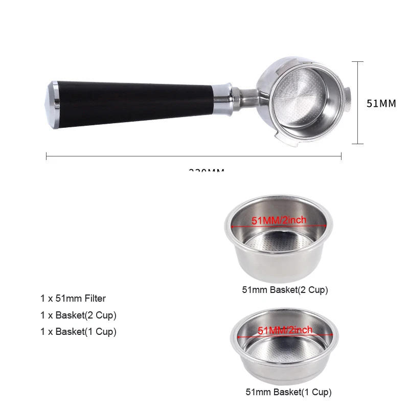 Бездонный портафильтр для кофе 51 мм с корзиной на 1 2 4 чашки для кофемашины Homix Hibrew h11 Oster Cecotec Phico Brayer br1101