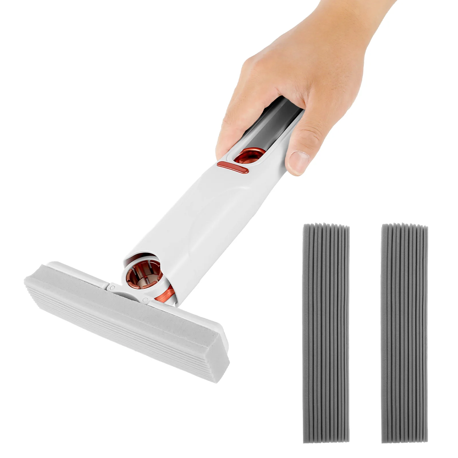 

Portable Self-Wringing Mini Mop Hand Wash-Free Small Mops Strong Absorbent Desktop Mop with 2 Mop Heads for Bathroom Kitchens