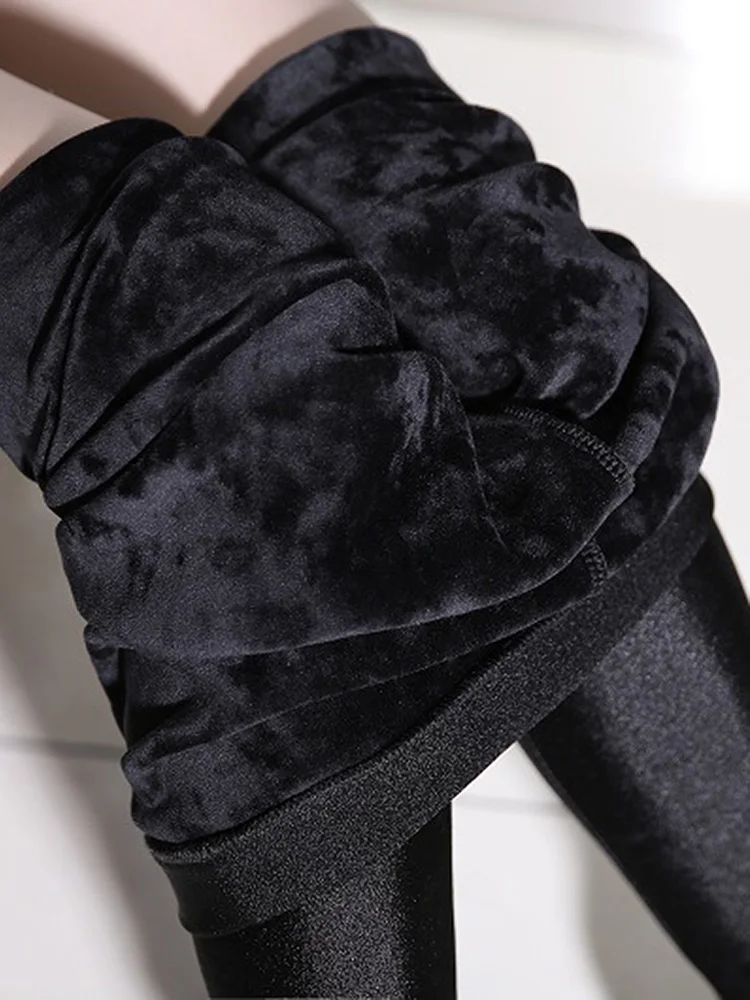 Women Warmer Leggings Winter High Waist Shiny Pants Plush Thickened Leggins Soft Velvet Pantyhose Thermal Stretch Tights
