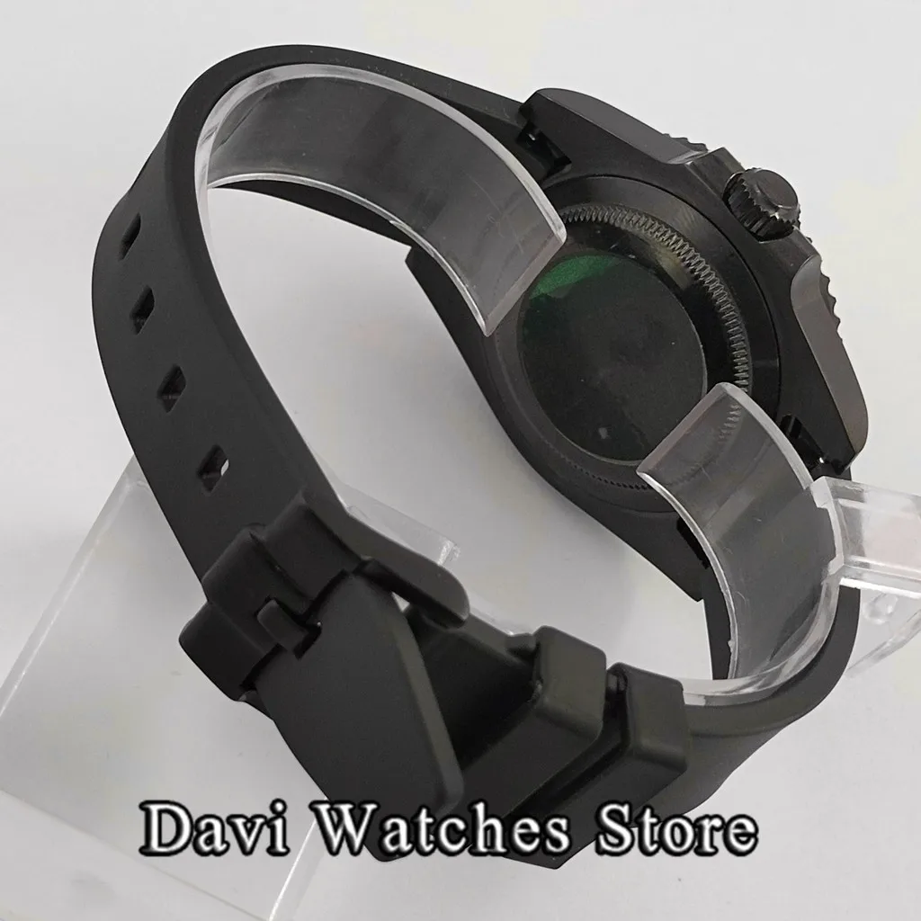 40mm Sterile 24 Jewels Japan NH35 Top Mens Watches Black PVD Case Rubber Strap Sapphire Automatic Movement Men's Wristwatch images - 6