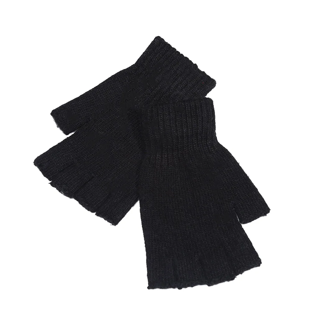 

Fingerless Gloves Autumn Winter Soft Warm Knitted Open Finger Gloves for Women Men Black