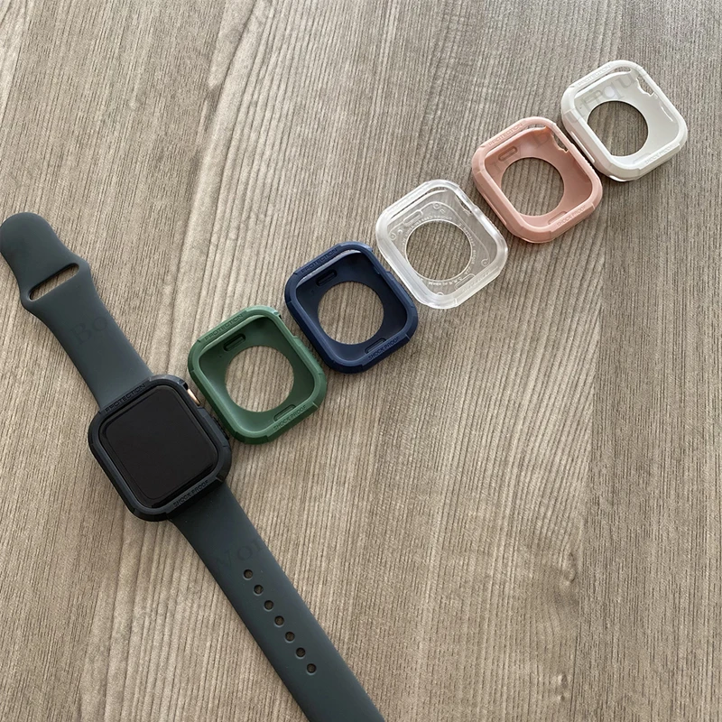 Rugged Armor Screen Protector for Apple Watch 41mm 45mm Case Tpu Soft Shockproof Protective Cover Iwatch 7 Bumper Carbon brazing