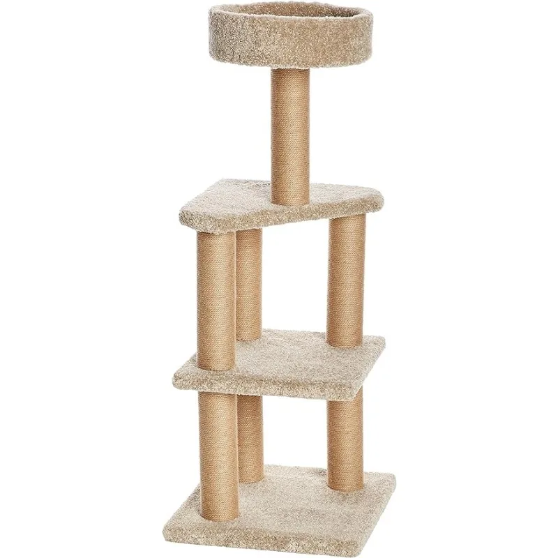 

Базовая башня для кошачьего дерева для лазания и активности с царапинами, большая, 17,7X45,9 дюйма, бежевая деревянная софа для кошек