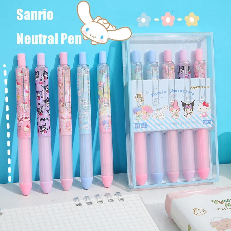 

Kawaii Sanrio, гелевая ручка Hello Kitty, Kuromi, моя мелодия, cunтак, 5 шт., студенческий аниме 0,5 мм, ручка для подписи, искусственная кожа