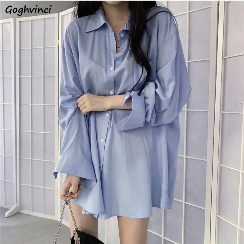 

Shirts Women Spring Autumn Plain Loose Casual Shirt Female Korean Style BF Chic Fashion All-match Elegant Tops Ladies Gentle New