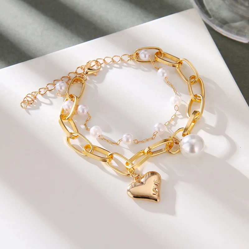 

Vintage Chain Pearl Heart Star Bracelet for Women Boho Jewelry Metal Round Coin Pins Charm Friendship Wrist Party Birthday Gifts