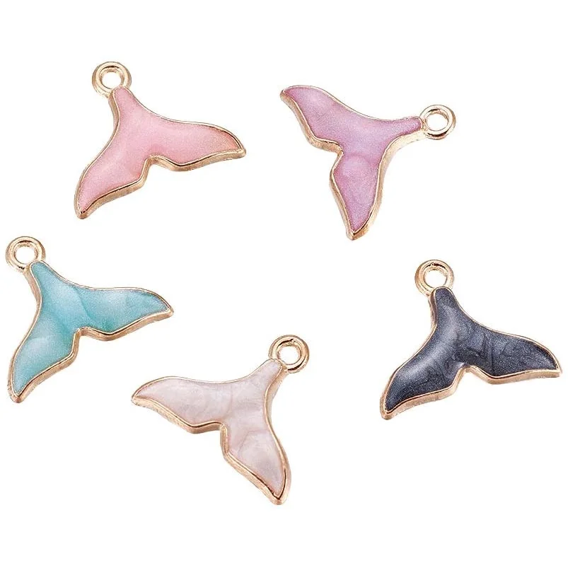

50 Pcs Mixed Color Light Gold Alloy Enamel Fishtail Pendnats for Jewelry Making