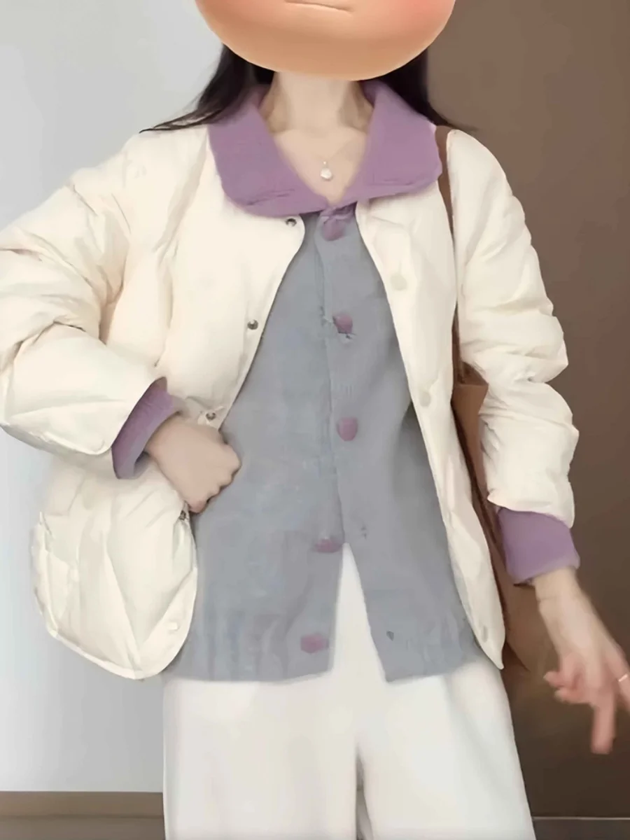 Кремово-белый пуховик с хлопковой подкладкой женская одежда новинка 2024 зимняя