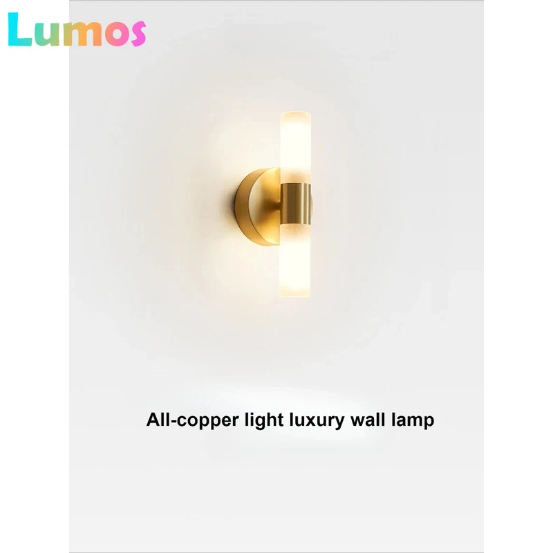 Фото Скандинавский роскошный медный светильник PF Nordic Luxury Copper Lamp для дома, светодиодное освещение для спальни, прикроватной зоны, коридора, зеркала, лестницы, декора телевизионной зоны, настенный светильник. №1