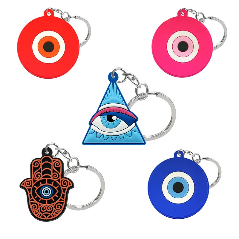 

50PCS PVC Keychain Accessories Evil Eye Keyring Cute Style The All-Seeing Eye Custom Key Chain Wholesale Kids Toys Holiday Gift