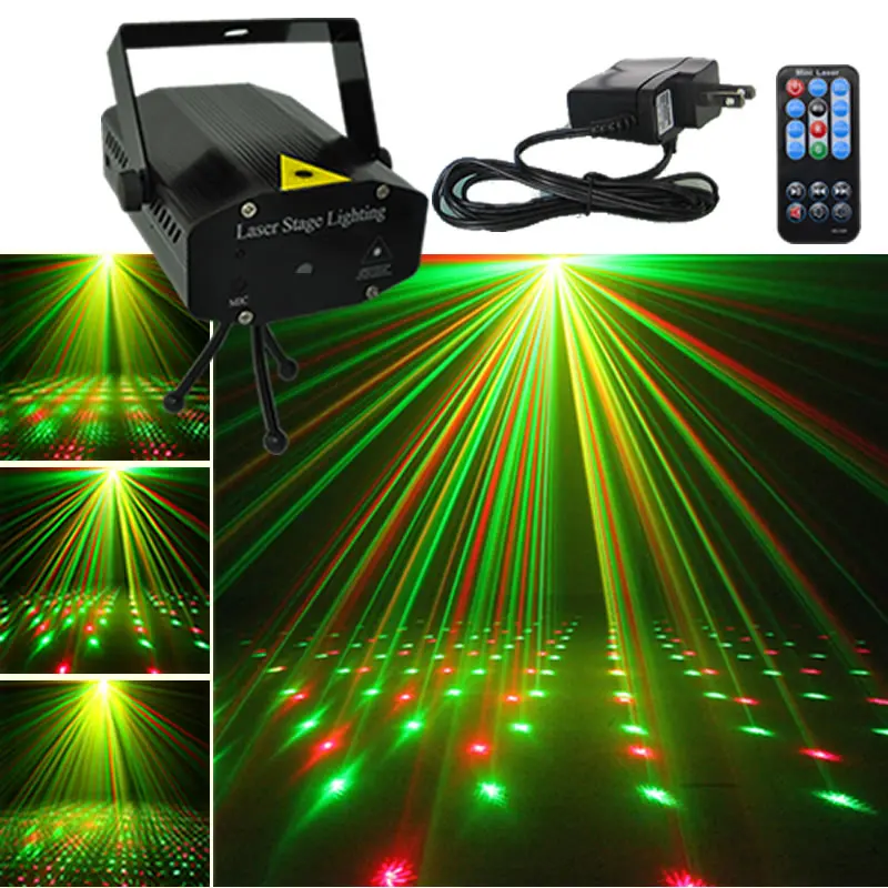 Mini kırmızı yeşil ışın müzik lazer Meteor projektör lambası gökyüzü ışıkları yanıp sönen DJ KTV için ev Xmas gösterisi parti sahne yıldız aydınlatma