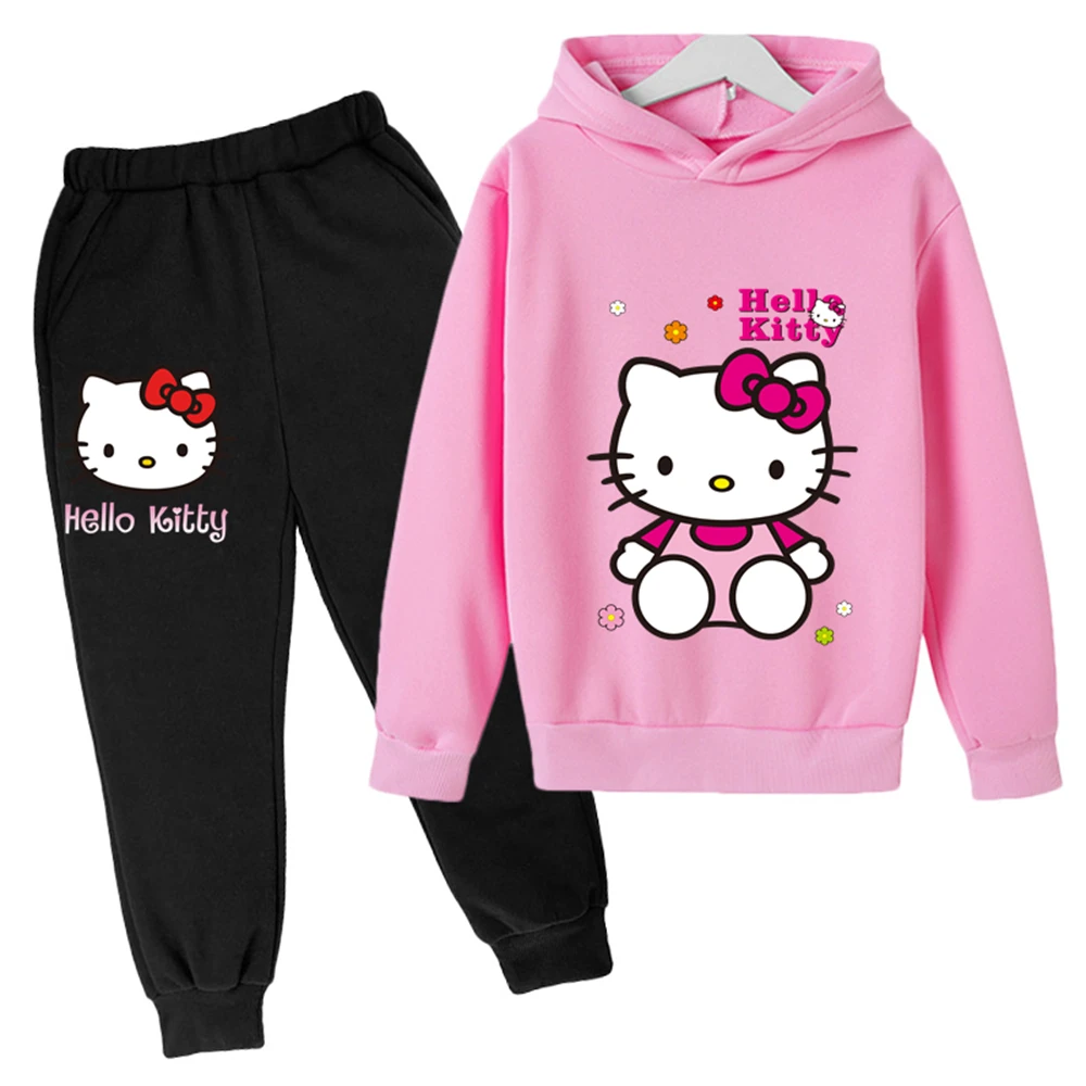 Купи 2022 Hello Kitty Sweatshirts Boys Hoodie Sets Hip Hop Pullovers Tops Loose Long Sleeves Autumn Kids Clothes Homme за 599 рублей в магазине AliExpress