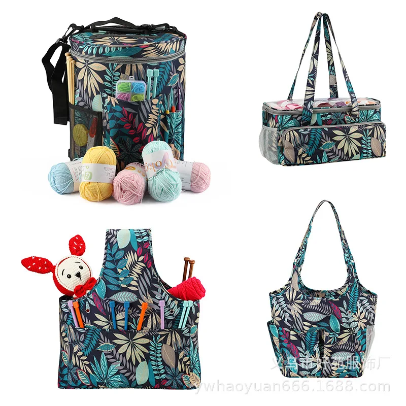 

Lndigo Leaves Pattern Sewing Bag Storage Bag for Needlework DIY Embroidery Storage Bag Cross Stitch Container Supply(Bag Only)