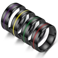 new stainless steel titanium rings for men womens surface silver groove inside blue green red face rings