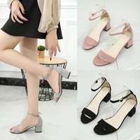 ladies sandals summer new korean version one word simple chunky heel sandals high heeled fashion
