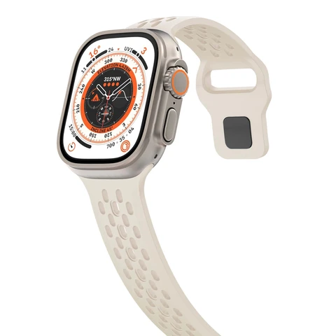 Силиконовый ремешок для iwatch series 9 8 7 6 5 4 3 SE Ultra 2 49 мм Дышащий браслет для Apple Watch 44 мм 45 мм 40 мм 41 мм 42 мм 38 мм