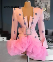 light pink prom dresses long sleeve mermiad graduations dress beaded birthday party gown mini cocktail vestidos elegantes para