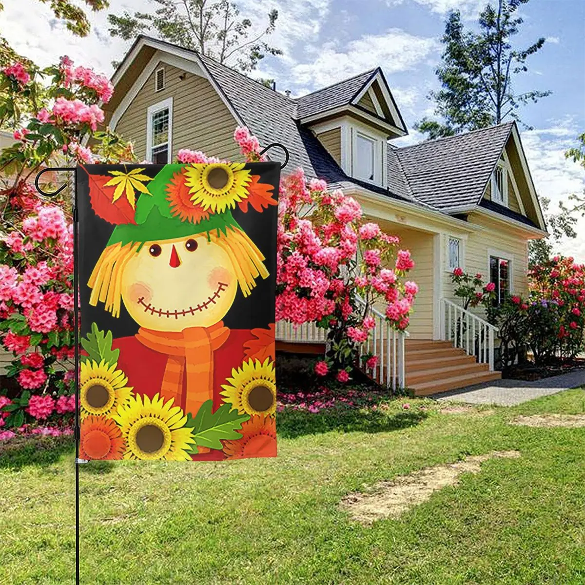 

Texupday Welcome Fall Smile Scarecrow Sunflower Decoration Autumn House Flag Outdoor Yard Flag Garden Flag,Double-Sided Flag