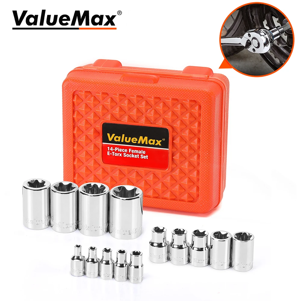 

ValueMax 14 PCS Female E-Torx Socket Set 1/4" 3/8" 1/2" Drive External Star Sockets Wrench Screw Hand Tool Set