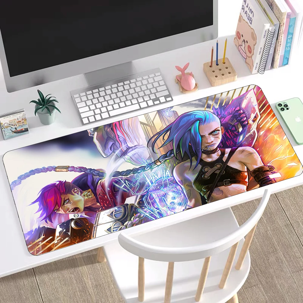 

Arcane LOL Anime Cartoon Mousepad Gamer Accessories Table Mat LOL TV Series Large Mouse Pad Xxl 90x40CM Arcane Jinx Caitlyn Vi