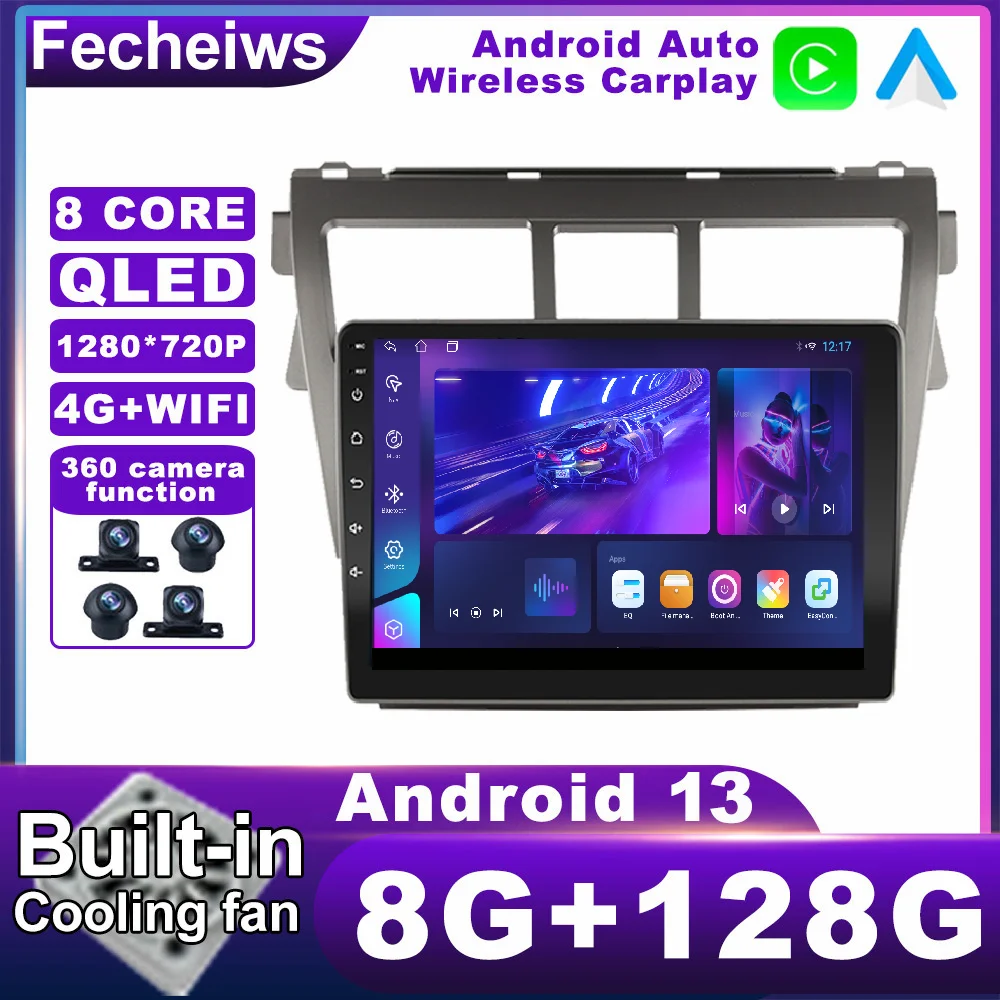 

Android 13 For Toyota Vios 2 Yaris 2007 - 2013 Car Radio 4G LTE ADAS Stereo DSP QLED No 2din AHD Autoradio WIFI RDS Multimedia