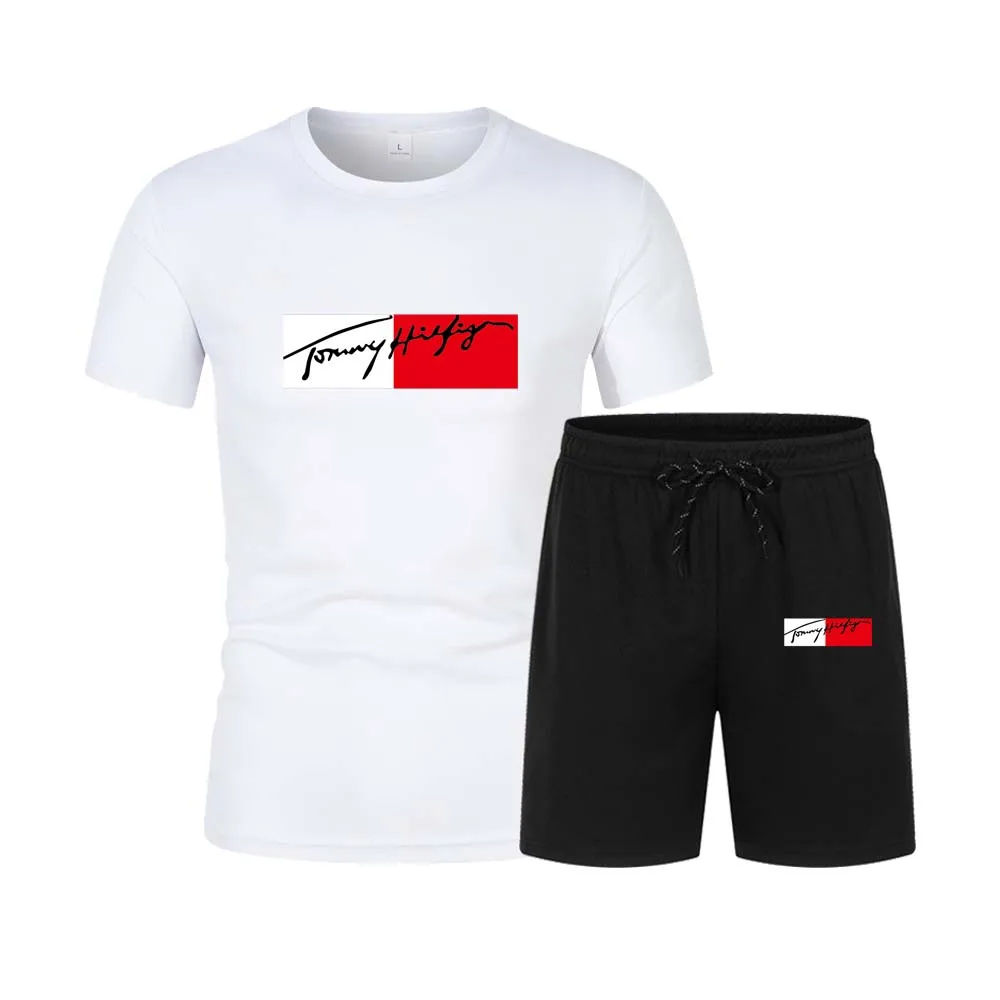 Summer Popular Men's T-shirt+Shorts Suit Men's Sports Suit Brand Printing Casual Fashion Short-sleeved T-shirt Set Men Clothing