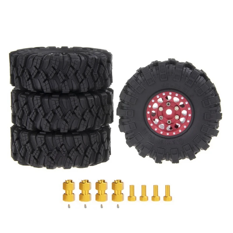 

4Pcs 62X21mm 1.0 Inch Metal Beadlock Wheel Rim Tire Set For 1/18 1/24 RC Crawler Car TRX4M Axial SCX24 AX24 FCX24