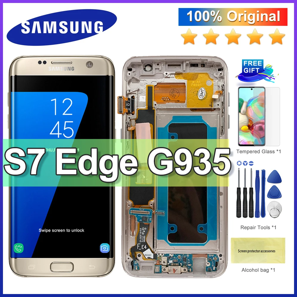 

AMOLED 5.5'' Display for SAMSUNG Galaxy S7 edge G935 G935F Touch Screen Digitizer with Frame Assembly Replacement Parts