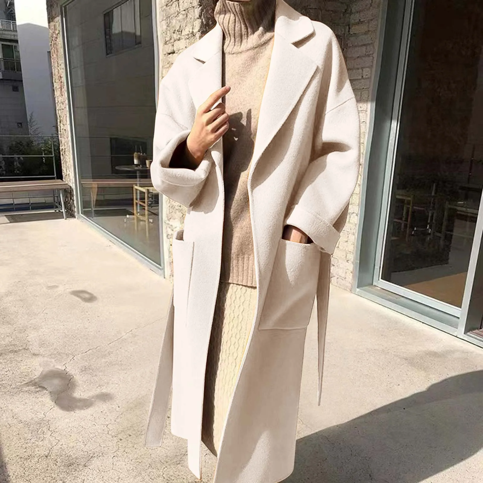 

Женское двубортное пальто средней длины, куртка с лацканами, зимнее женское Шерстяное Пальто, тонкие зимние куртки для женщин