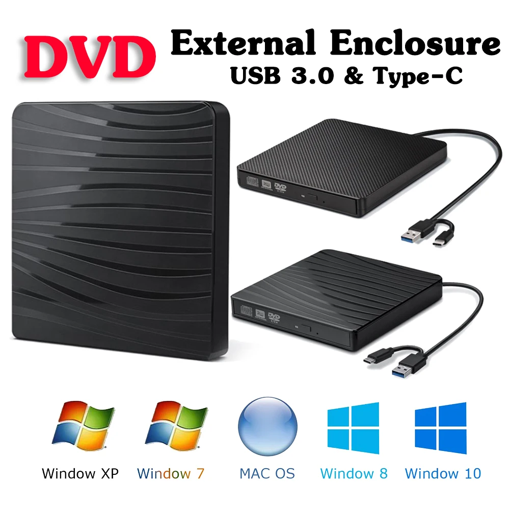 

USB 3.0 Type-C DVD Drive External Optical Drives Enclosure Case DVD CD-ROM Player External Case For 8/12cm Discs Laptop Notebook