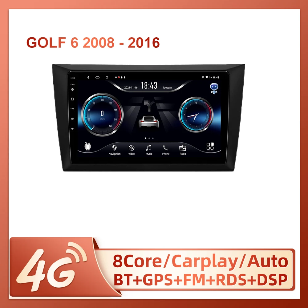 

JIULUNET For Volkswagen Golf 6 2008 - 2016 Car Radio Ai Voice Carplay Multimedia Video Player Navigation GPS 2din