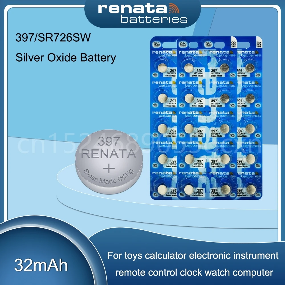 100% Renata 397 SR726SW AG2 LR726 396A SR726 1,55 V Серебряный оксид, аккумулятор для часов, игрушек, швейцарская пуговица, монетница