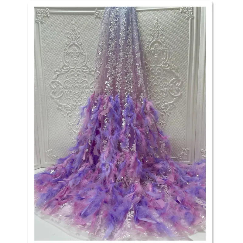 

Красивые перья дизайн 2022 новый модный качественный тюль кружево с перьями для нигерийских женских платьев YAYUE5114