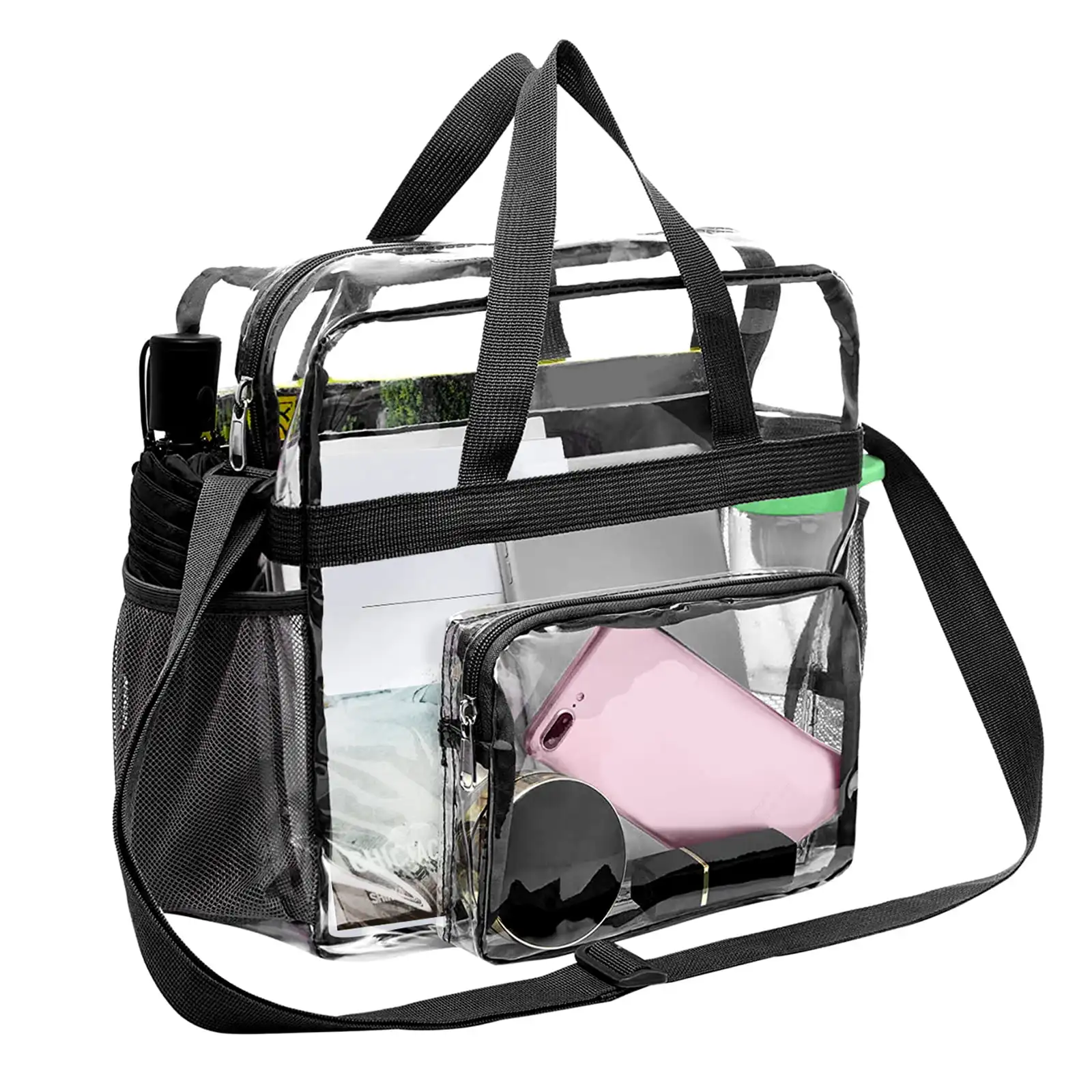 Clear Tote Bag, Clear Bag for Stadium, Clear Plastic Crossbody Bag with Adjustable Strap, Waterproof Messenger Handbag, Travel a