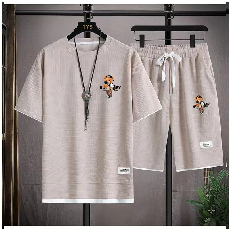 2023 Korean fashion Printed bear T-Shirts Shorts Men's Sets Luxury leisure 2 Piece Outfit Streetwear Summer Quality Tracksuit