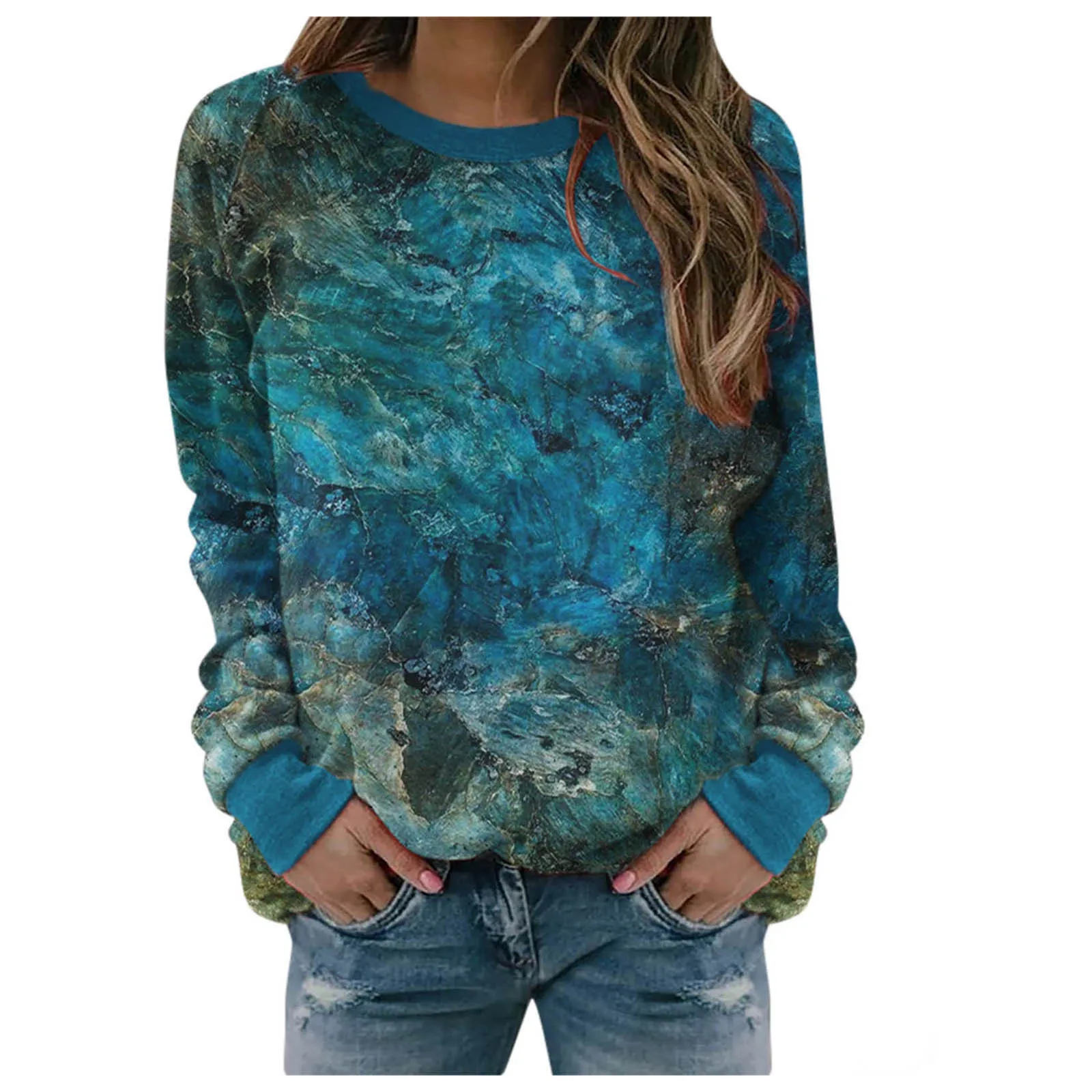 

Womens Shirt Round Neck Long Sleeve Vintage Pattern Sweatshirt Print Flower Casual Pullover Long Sleeve Hoodies Pullover Girls