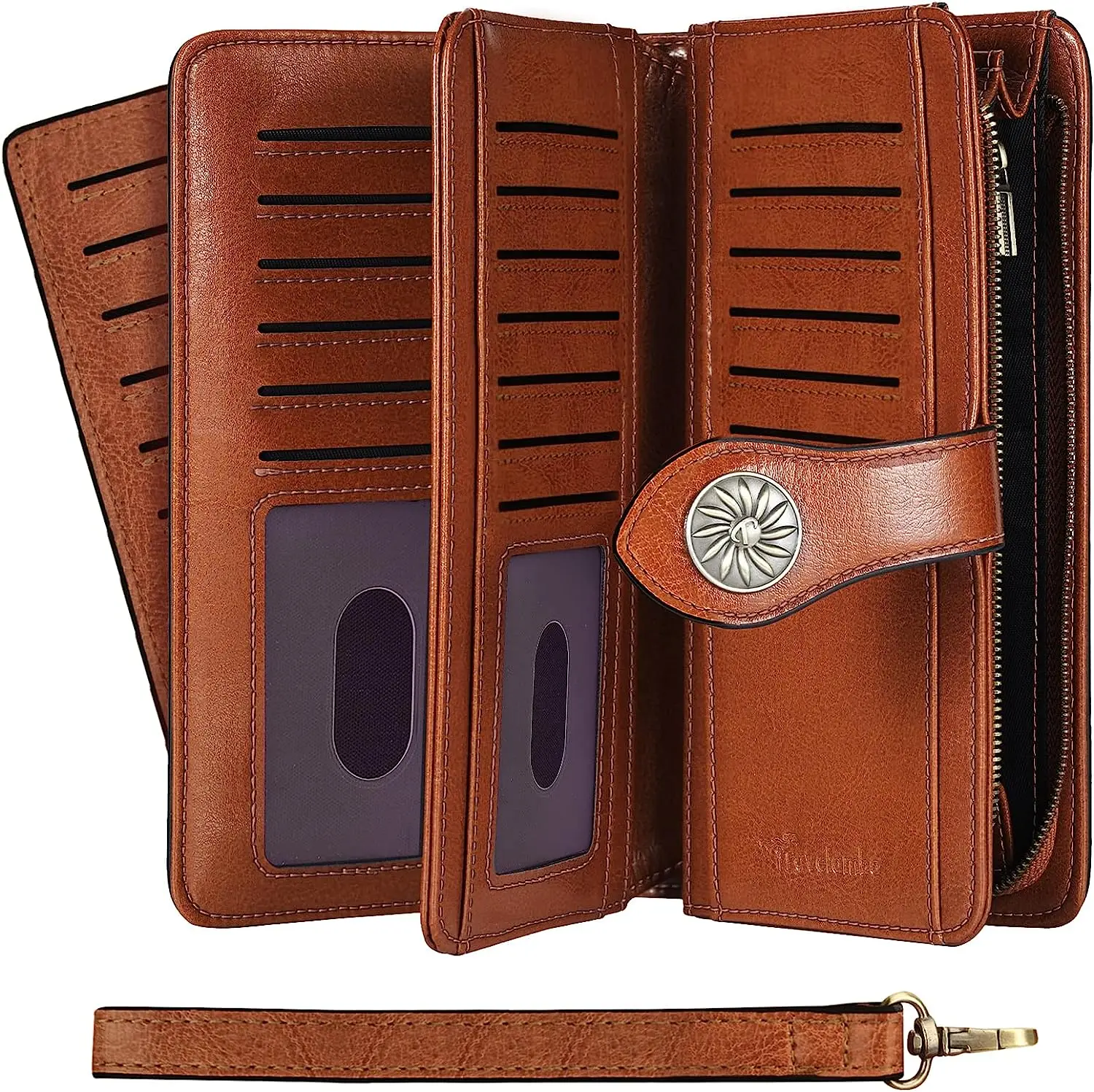 

Womens Wallet Large Capacity RFID Blocking Leather Wristlet Wallets 24 Cards Slots Multifunctional Purse For Female