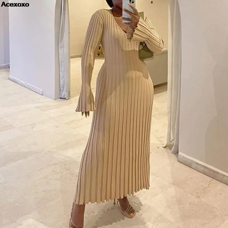 

Winter knit dress Casual waistline V-neck hole slimming knit dress for girls