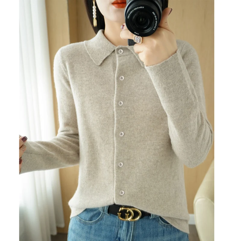 

Spring New Ladies Small Lapel Knit Cardigan Slim Fit Long Sleeve Thin Coat Sweater Sweater
