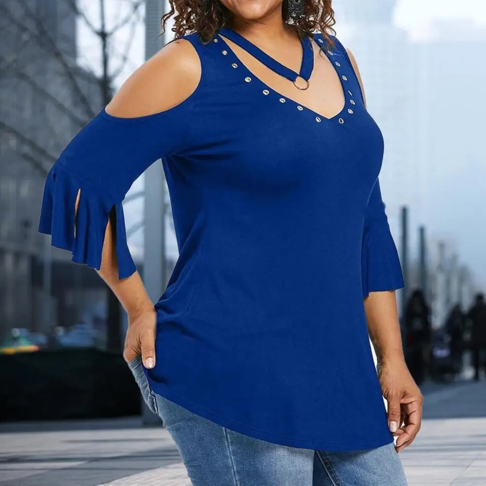 

Trendy Summer Top Lightweight Soft Basic Top Cold Shoulder Summer Casual Blouse