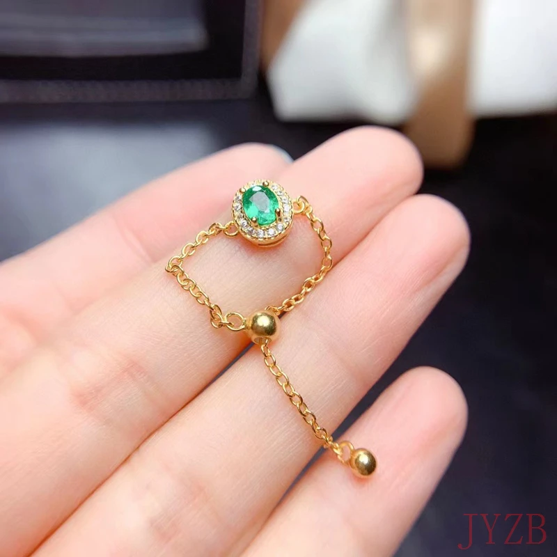 

2022 New Niche chain Ring adjustable natural emerald ring Fashion gem ring Engagement gift fine jewelry
