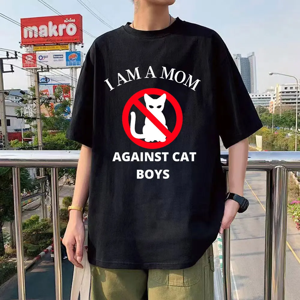 

Футболка с забавным аниме «I Am A Mom with Cat» для мальчиков, новинка, графические футболки, мужские популярные модные свободные футболки с коротк...