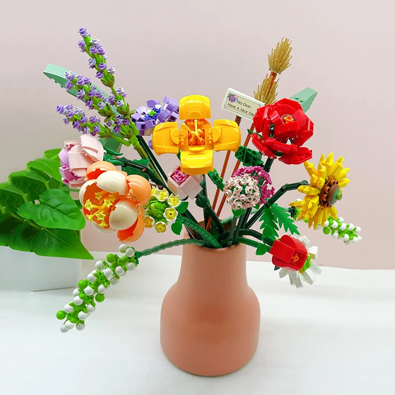 

Mini Building Blocks Flower Succulent Potted Cherry Blossom Model Brick Home Creative Bouquet Decoration Children's Toy Gift