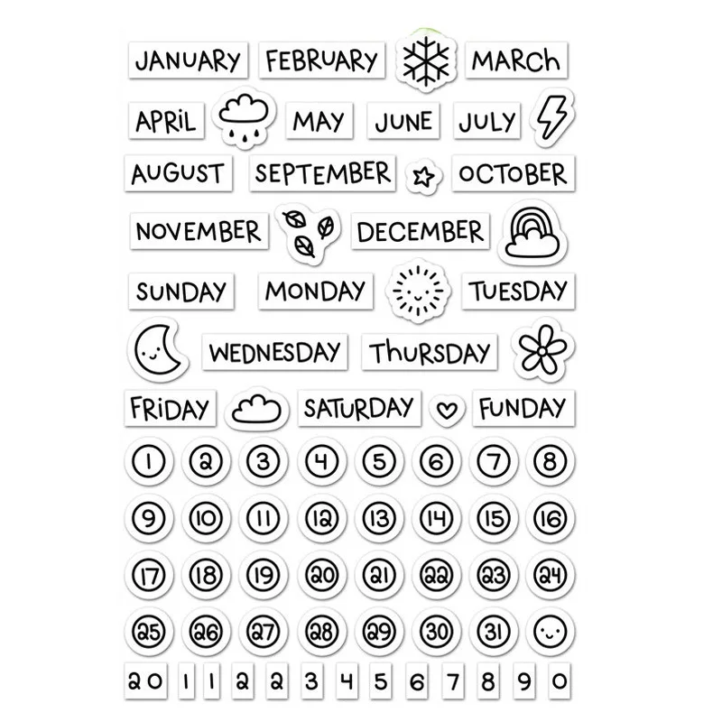 

Mothly Planner Stamp Transparent Handmade Stamps Weather Date Month Seal DIY Decorative Scrapbooking Cute Student Supplies