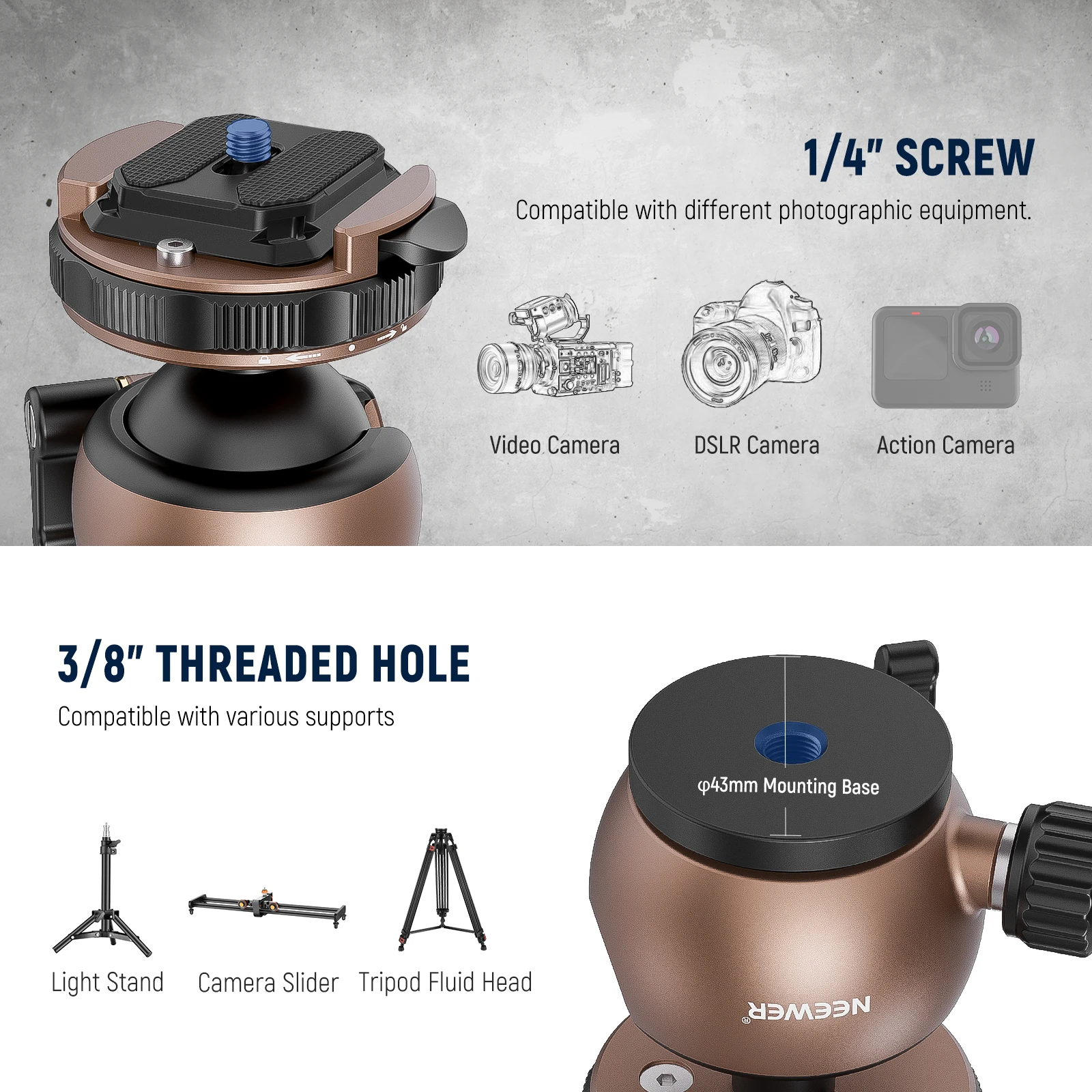 Адаптер для шаровой головки штатива NEEWER шаровое крепление камеры с