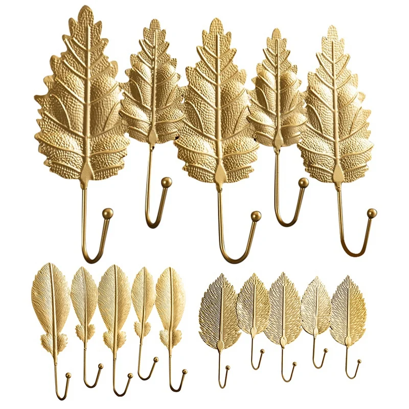 

Nordic Leaves Iron Hooks Plant Key Holder Metal Hooks Golden Leaf Model Minimalist Wall Mounted Hooks For Hanging Gift